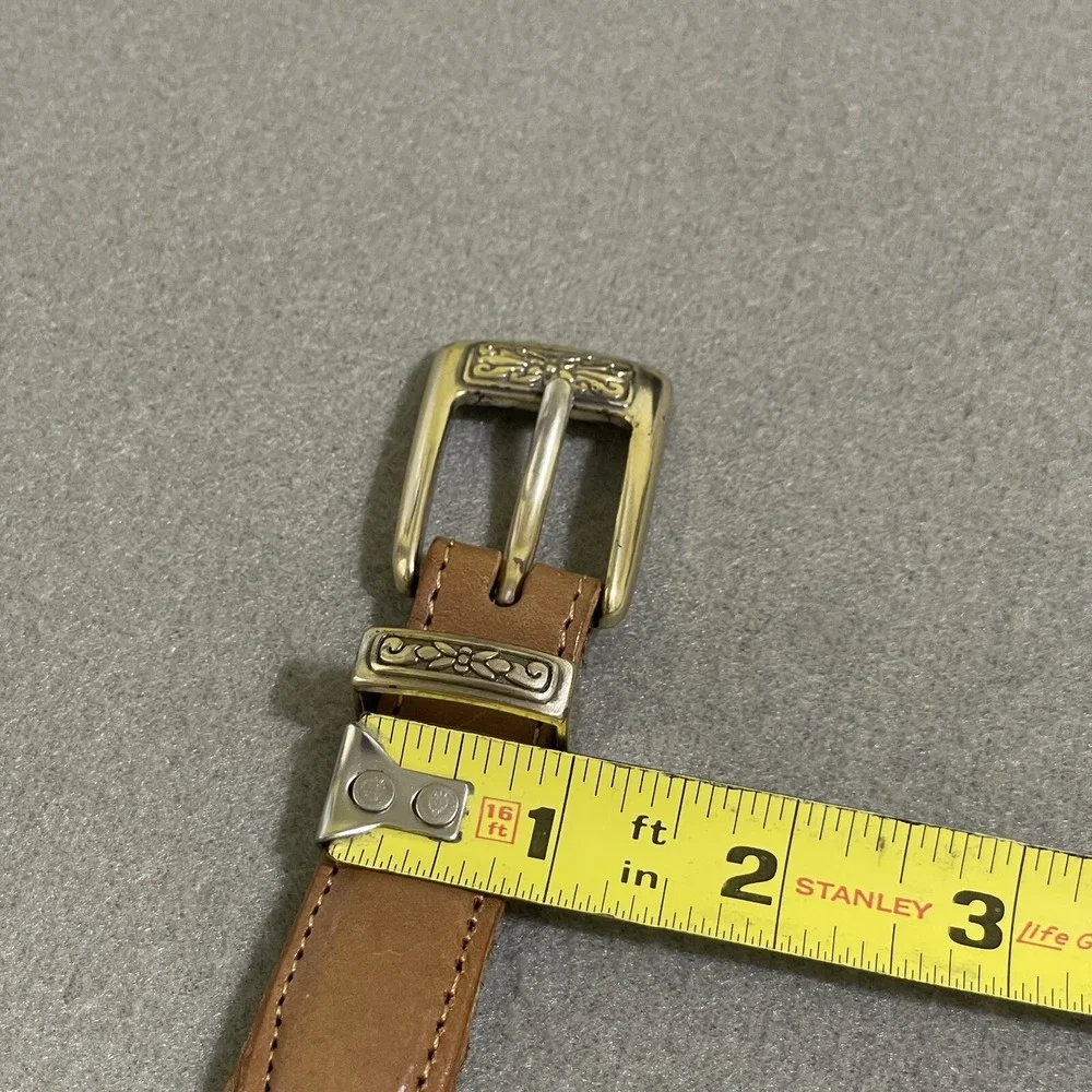 Vintage Leather Braided Belt Silver Hardware Brown Women's‎ Adjustable 90s Woven